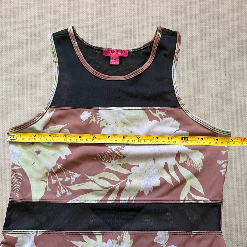 Womens Mauve Floral Mesh Panel Workout Tank Top Medium Gym - Picture 6 of 6
